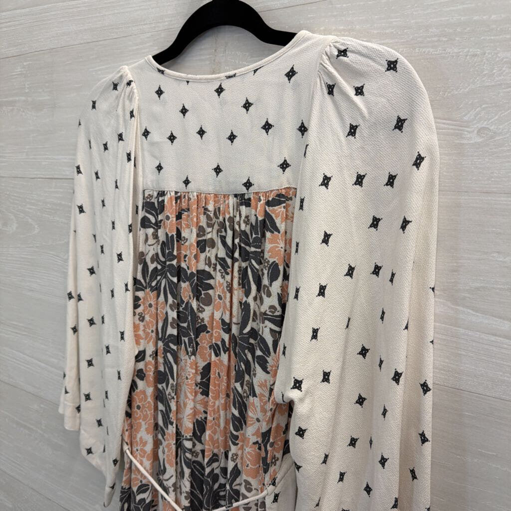 Free People White/ Multi Print Tallula Long Sleeve Mini Dress Medium