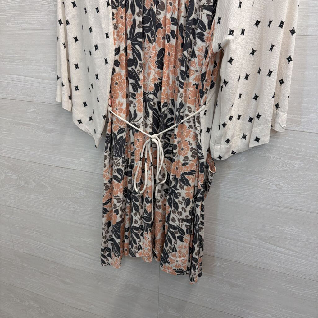 Free People White/ Multi Print Tallula Long Sleeve Mini Dress Medium