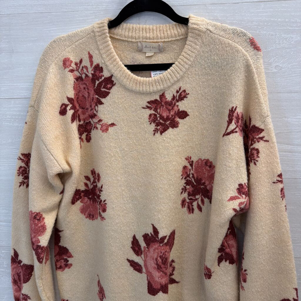 Altar'd State Beige/ Red Floral Print Long Sleeve Sweater Small