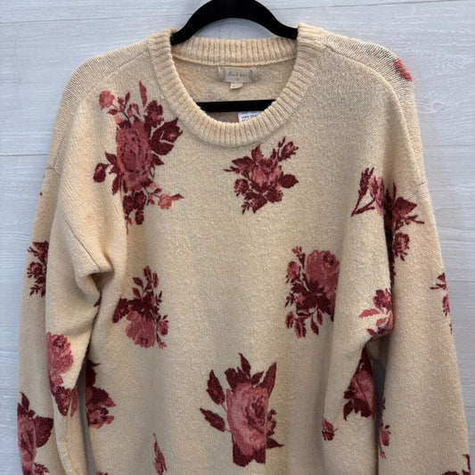 Altar'd State Beige/ Red Floral Print Long Sleeve Sweater Small