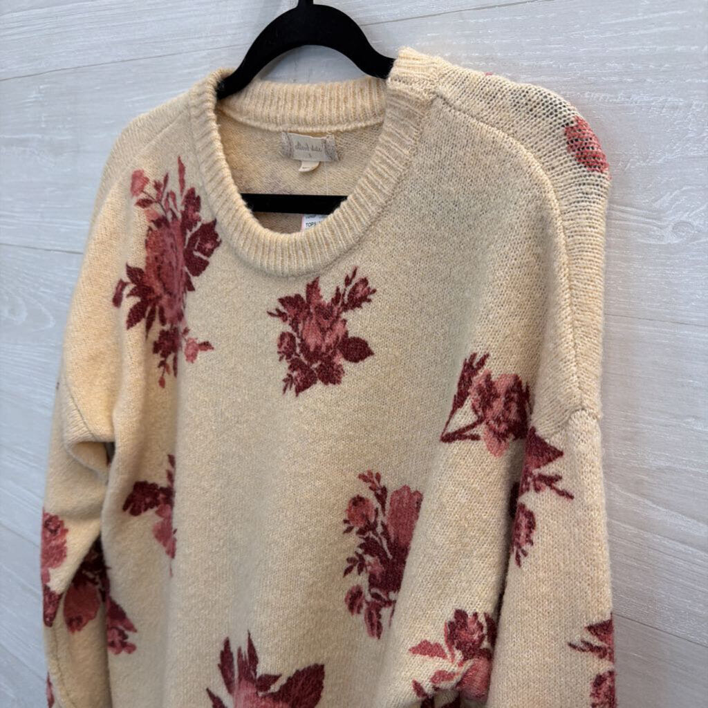 Altar'd State Beige/ Red Floral Print Long Sleeve Sweater Small