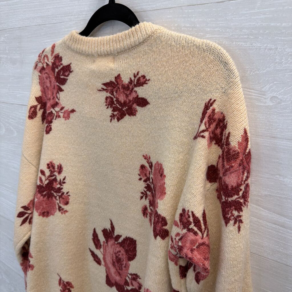 Altar'd State Beige/ Red Floral Print Long Sleeve Sweater Small