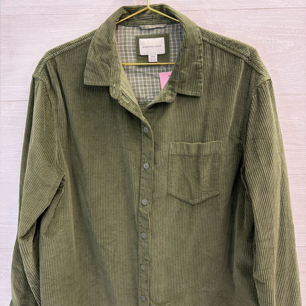 American Eagle Green Corduroy Long Sleeve Button Down Top Medium