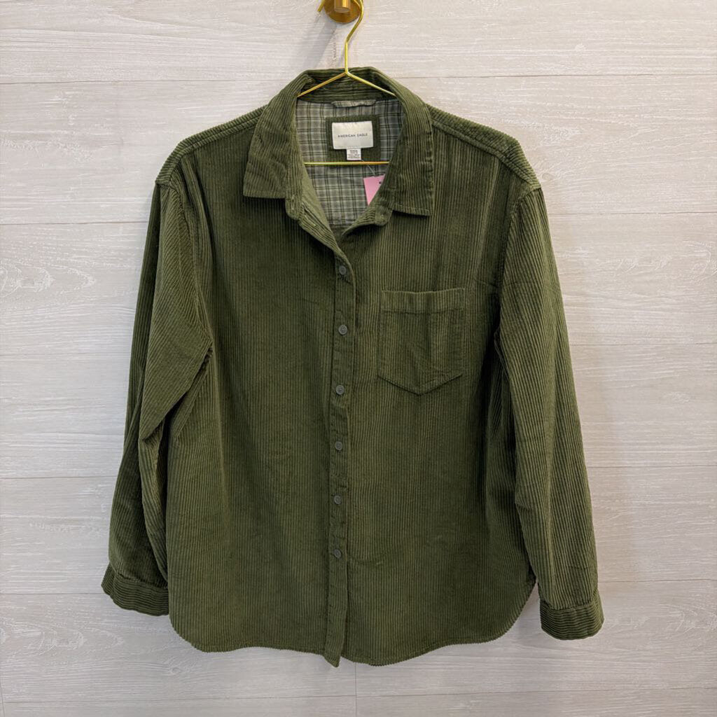 American Eagle Green Corduroy Long Sleeve Button Down Top Medium
