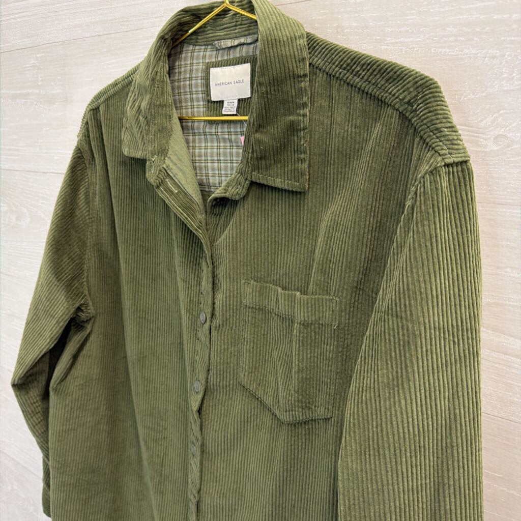 American Eagle Green Corduroy Long Sleeve Button Down Top Medium