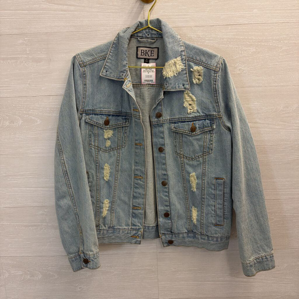 BKE Light Wash Distressed Denim Jacket Medium
