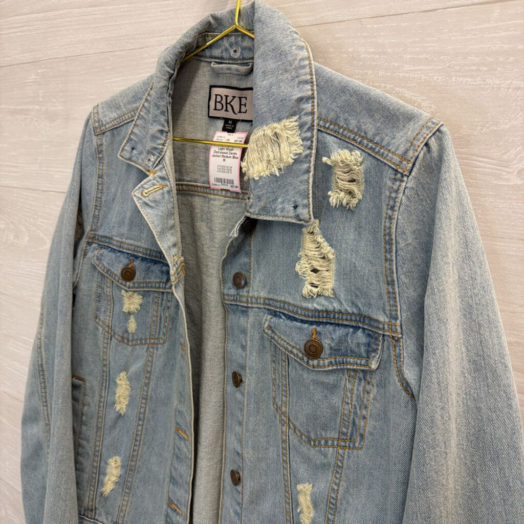 BKE Light Wash Distressed Denim Jacket Medium