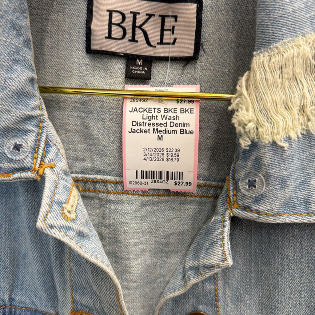 BKE Light Wash Distressed Denim Jacket Medium