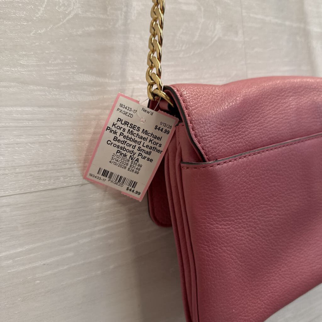 Michael Kors Pink Pebbled Leather Bedford Small Crossbody Purse