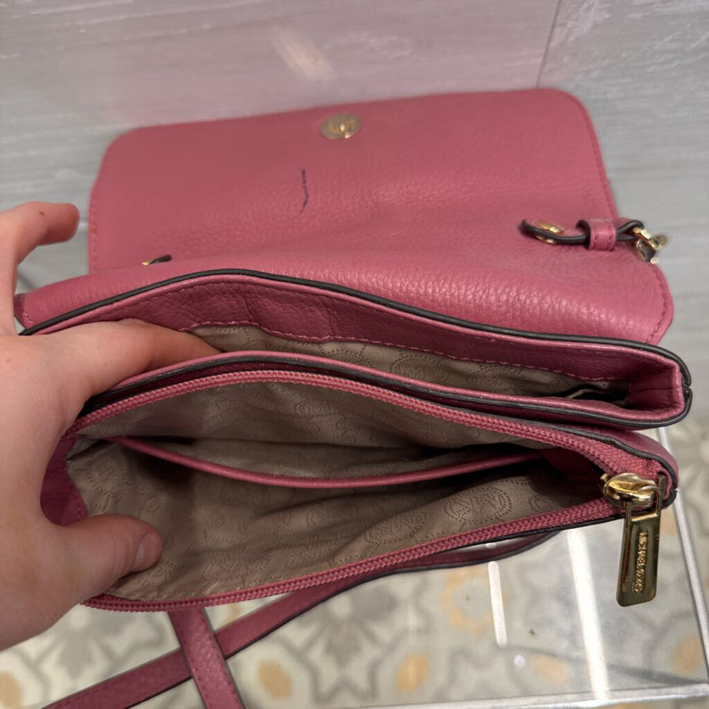 Michael Kors Pink Pebbled Leather Bedford Small Crossbody Purse