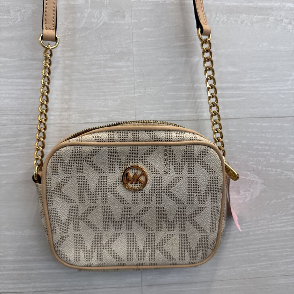 Michael Kors White/ Beige Fulton Signature Small Crossbody Purse