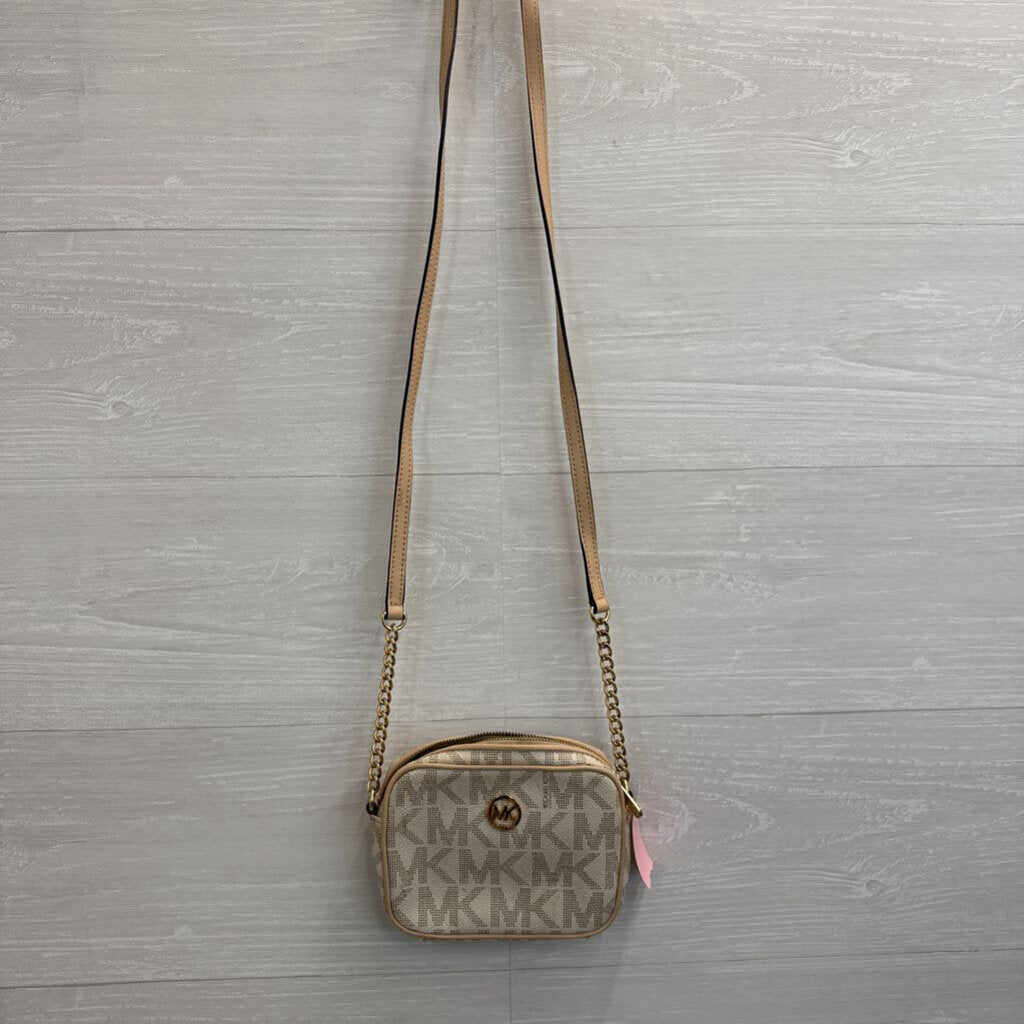 Michael Kors White/ Beige Fulton Signature Small Crossbody Purse