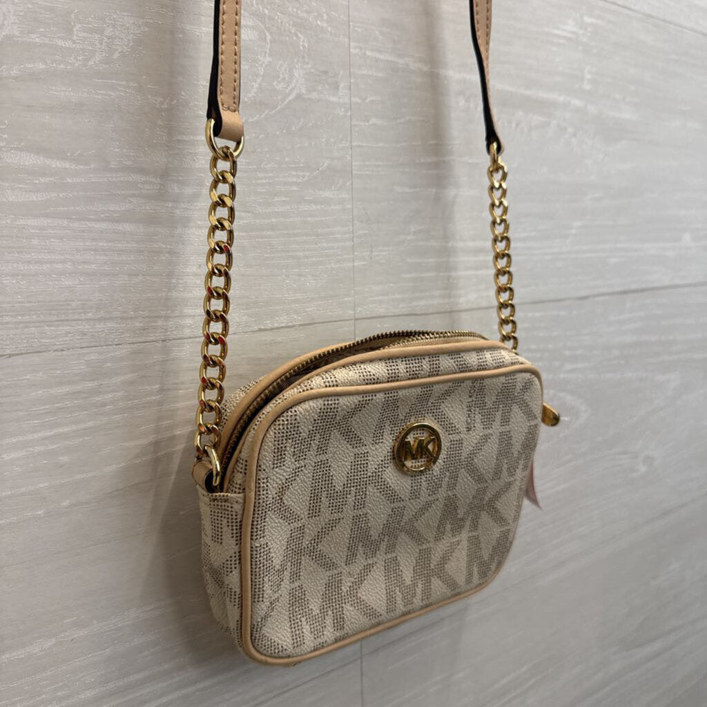 Michael Kors White/ Beige Fulton Signature Small Crossbody Purse