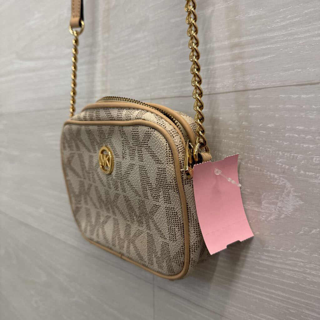 Michael Kors White/ Beige Fulton Signature Small Crossbody Purse