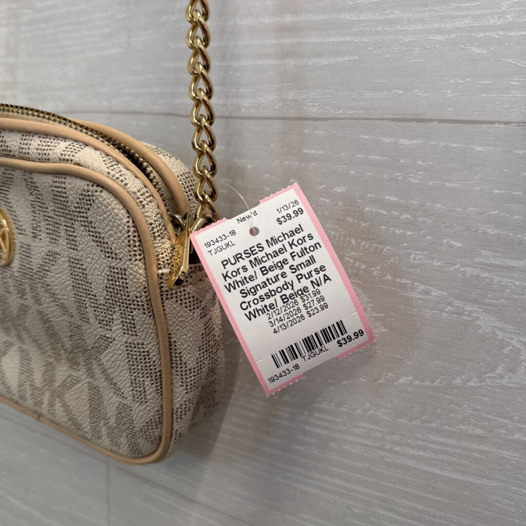 Michael Kors White/ Beige Fulton Signature Small Crossbody Purse