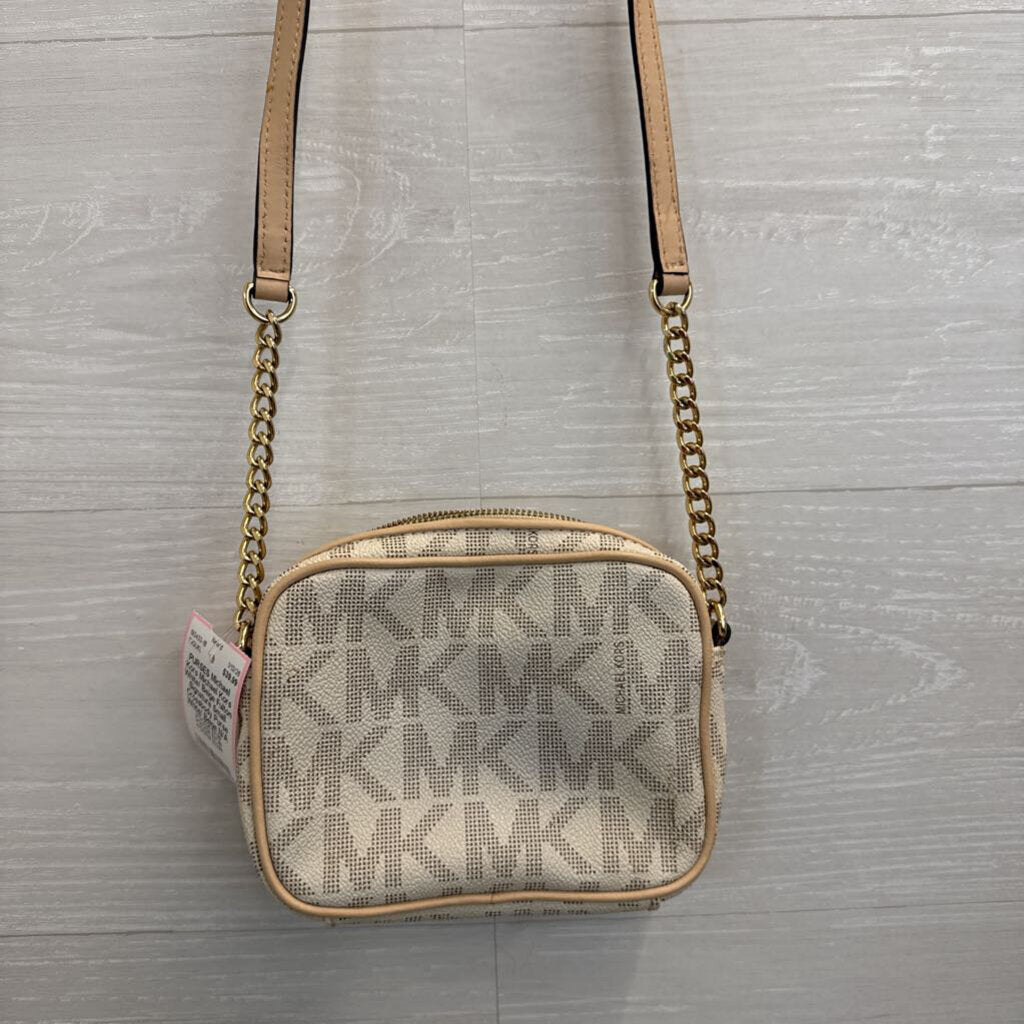 Michael Kors White/ Beige Fulton Signature Small Crossbody Purse