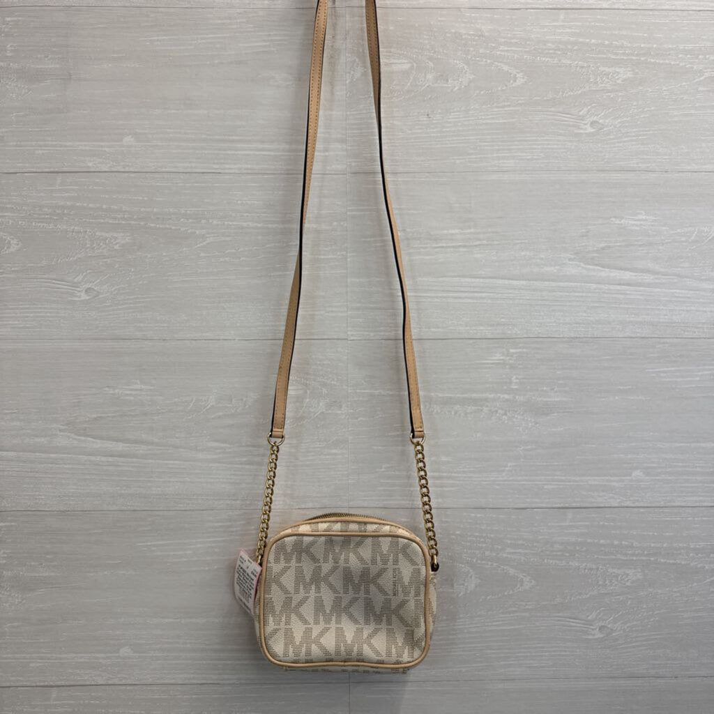 Michael Kors White/ Beige Fulton Signature Small Crossbody Purse
