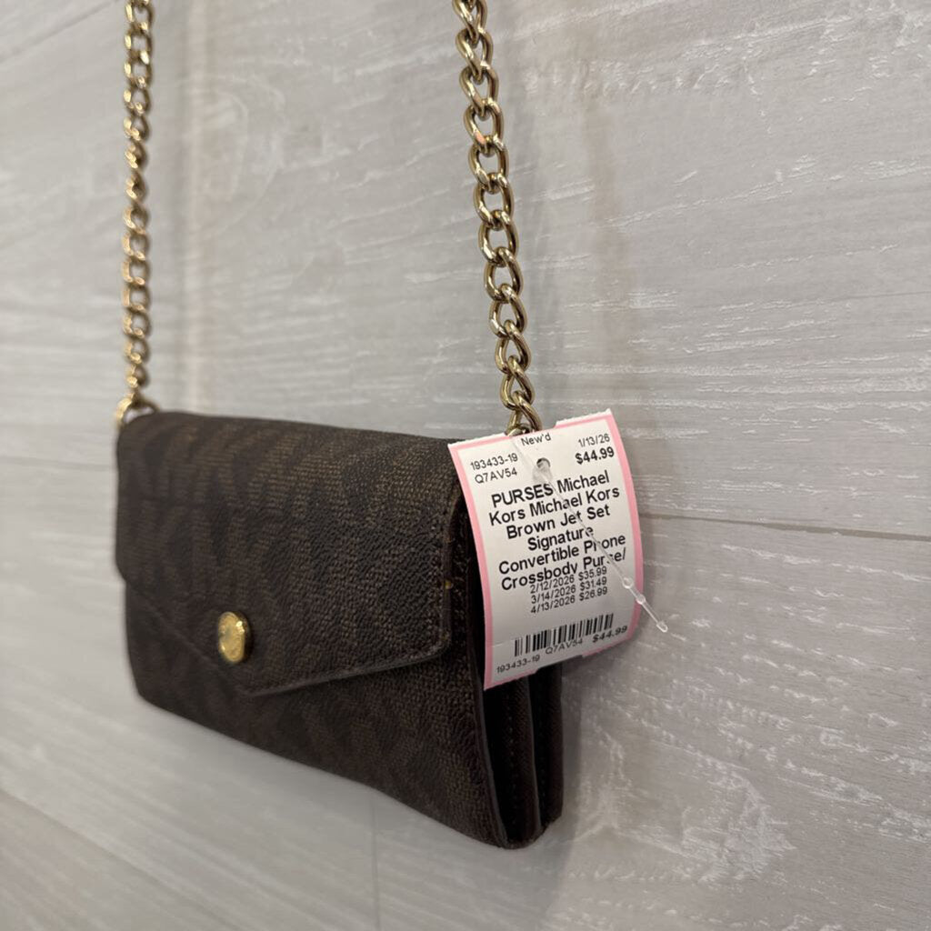Michael Kors Brown Jet Set Signature Convertible Phone Crossbody Purse/ Wallet