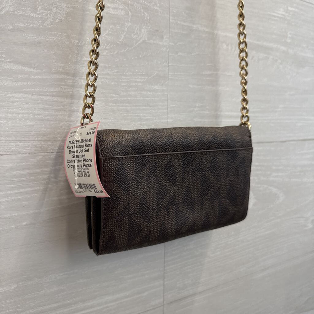 Michael Kors Brown Jet Set Signature Convertible Phone Crossbody Purse/ Wallet