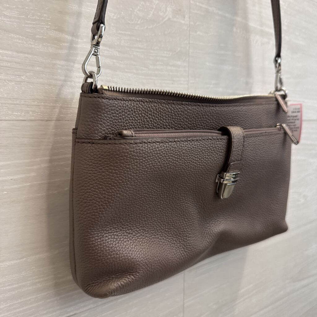 Michael Kors Grey Pebbled Leather Mercer Large Snap Pocket Crossbody Purse