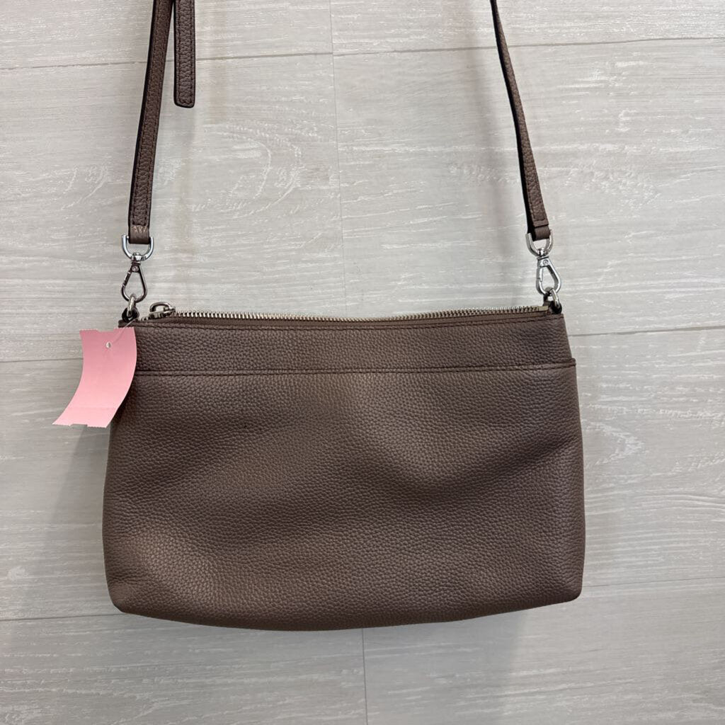 Michael Kors Grey Pebbled Leather Mercer Large Snap Pocket Crossbody Purse