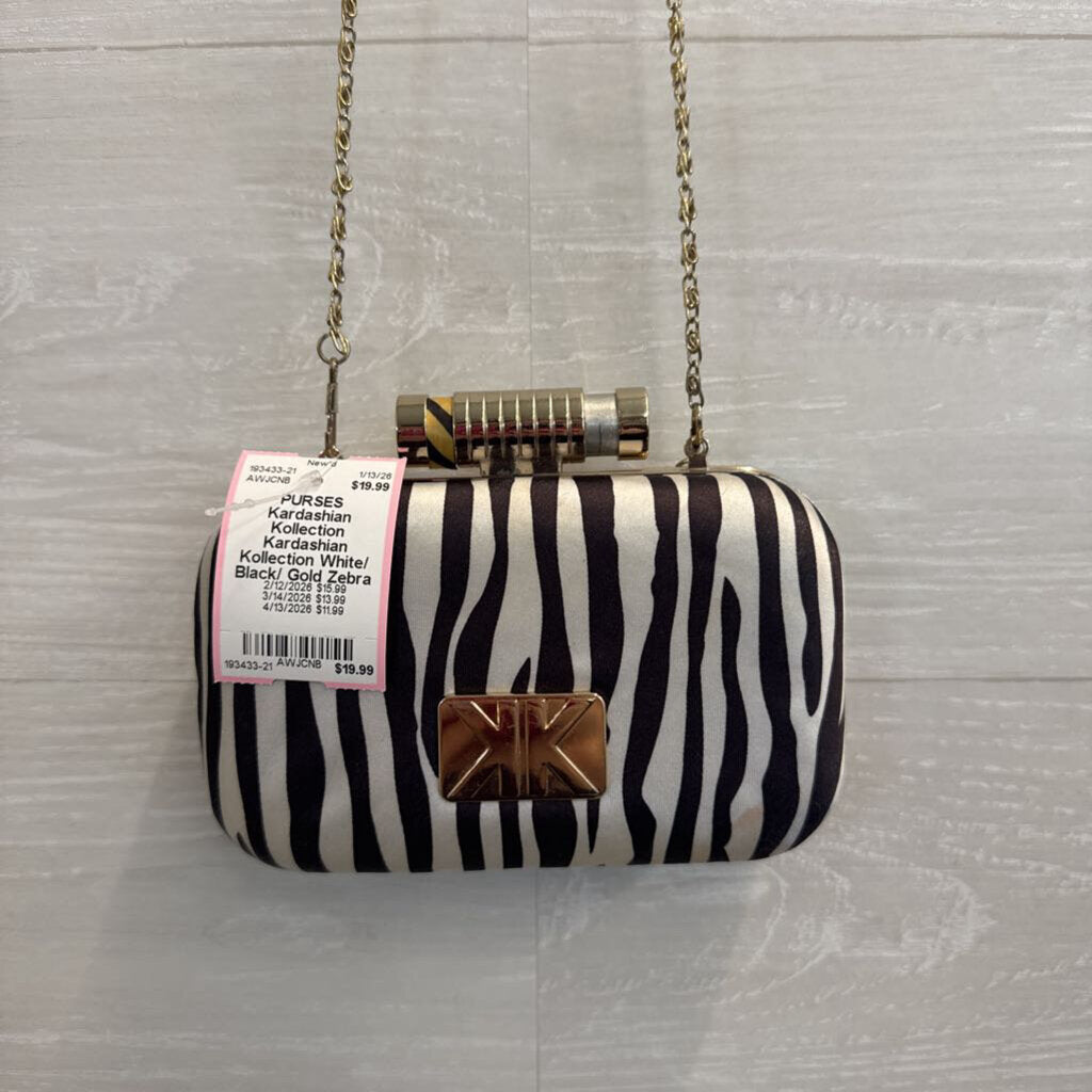 Kardashian Kollection White/ Black/ Gold Zebra Print Clutch/ Crossbody Purse