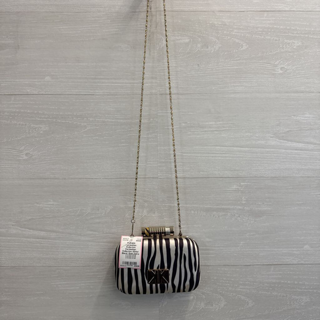 Kardashian Kollection White/ Black/ Gold Zebra Print Clutch/ Crossbody Purse