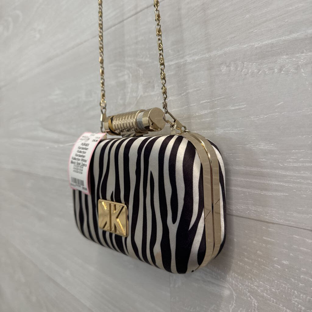 Kardashian Kollection White/ Black/ Gold Zebra Print Clutch/ Crossbody Purse