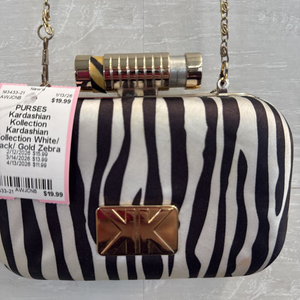 Kardashian Kollection White/ Black/ Gold Zebra Print Clutch/ Crossbody Purse