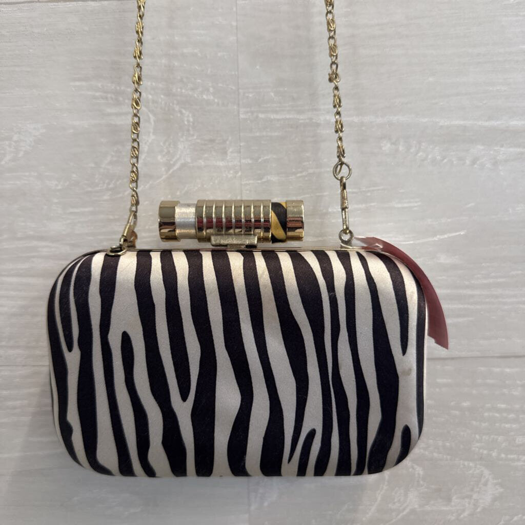 Kardashian Kollection White/ Black/ Gold Zebra Print Clutch/ Crossbody Purse
