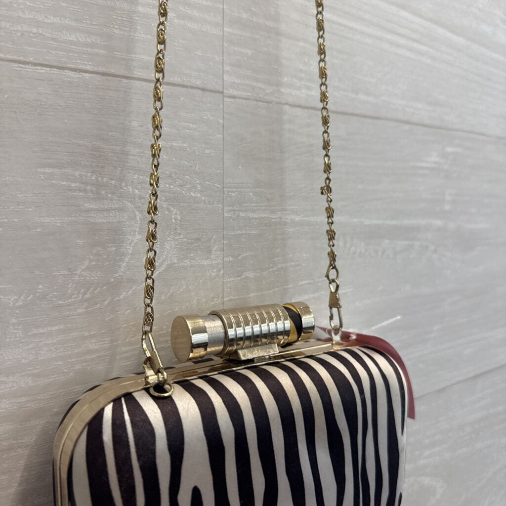 Kardashian Kollection White/ Black/ Gold Zebra Print Clutch/ Crossbody Purse