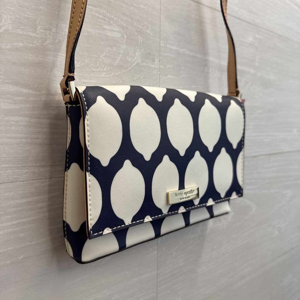 Kate Spade Navy/ White French Lemon Print Grant Street Crossbody Purse