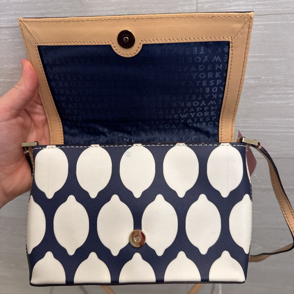 Kate Spade Navy/ White French Lemon Print Grant Street Crossbody Purse