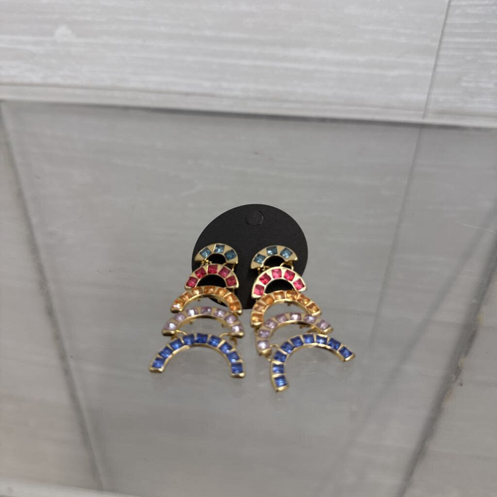 Gold/ Multi Color Stone Drop Earrings