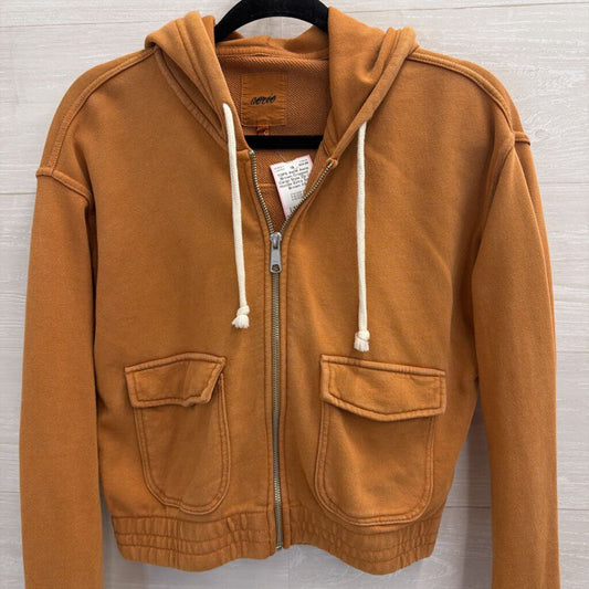Aerie Brown Cropped Cargo Style Zip Up Hoodie Extra Small
