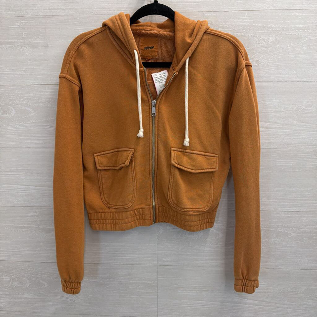 Aerie Brown Cropped Cargo Style Zip Up Hoodie Extra Small