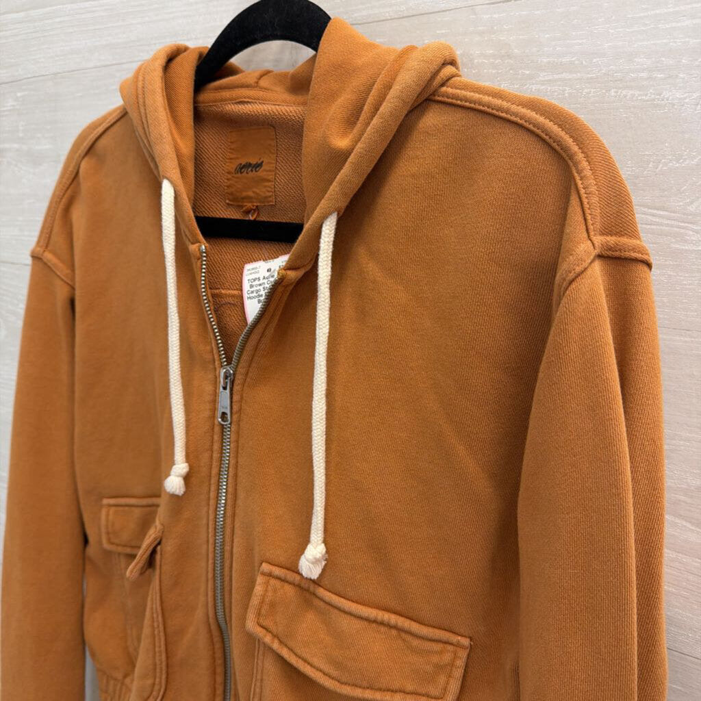 Aerie Brown Cropped Cargo Style Zip Up Hoodie Extra Small