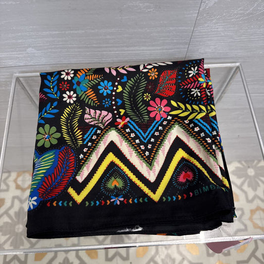 Black/ Multi Silky Print Scarf