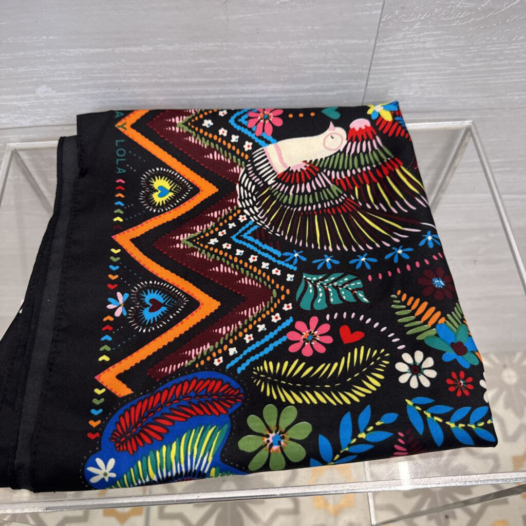 Black/ Multi Silky Print Scarf