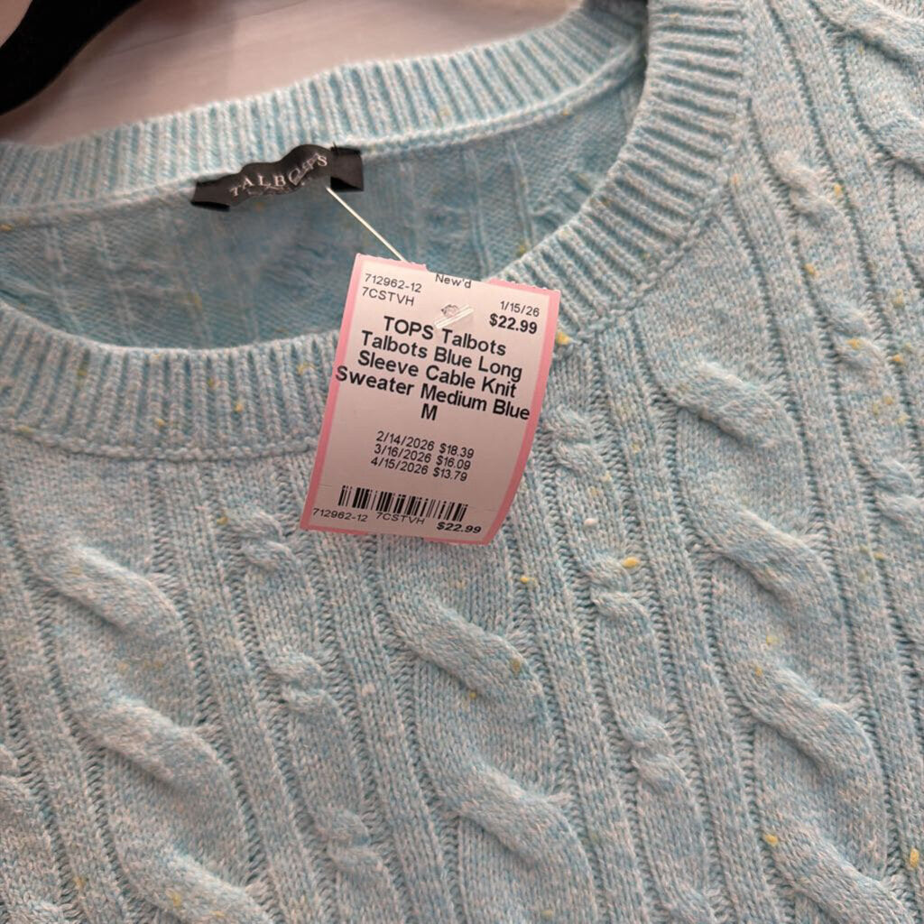 Talbots Blue Long Sleeve Cable Knit Sweater Medium