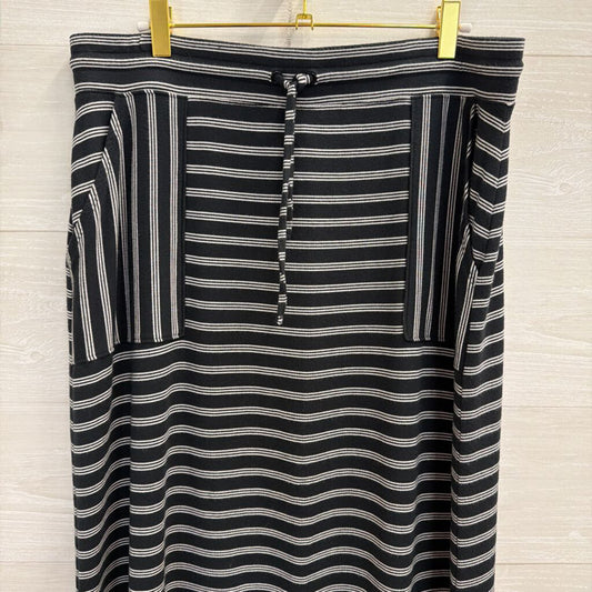 T by Talbots Black/ White Striped Pull On Midi Skirt Large