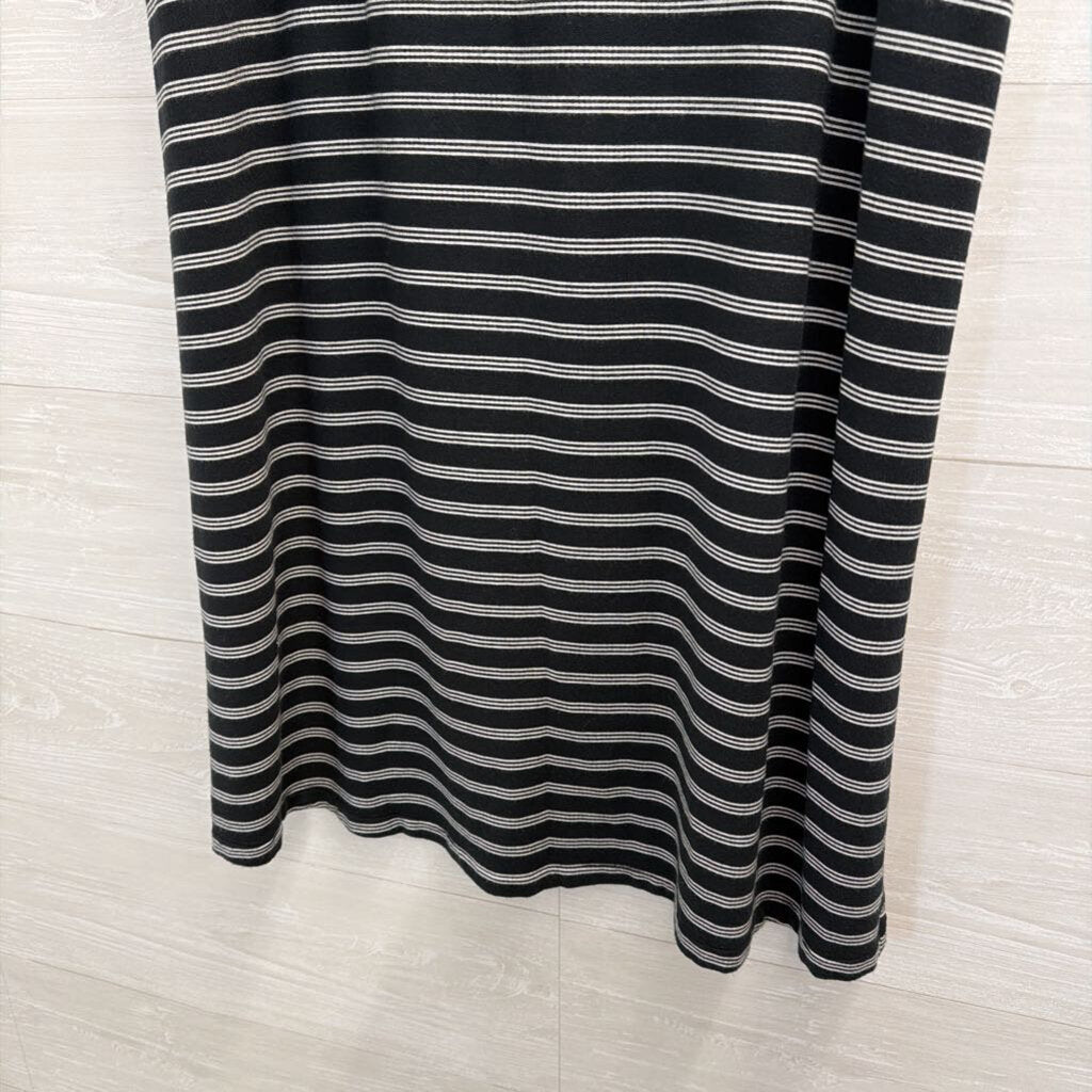 T by Talbots Black/ White Striped Pull On Midi Skirt Large