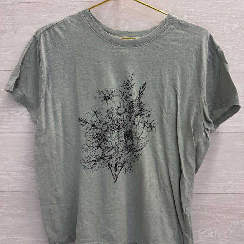 Doe Blue/ Black Floral Short Sleeve Graphic Tee Extra Large