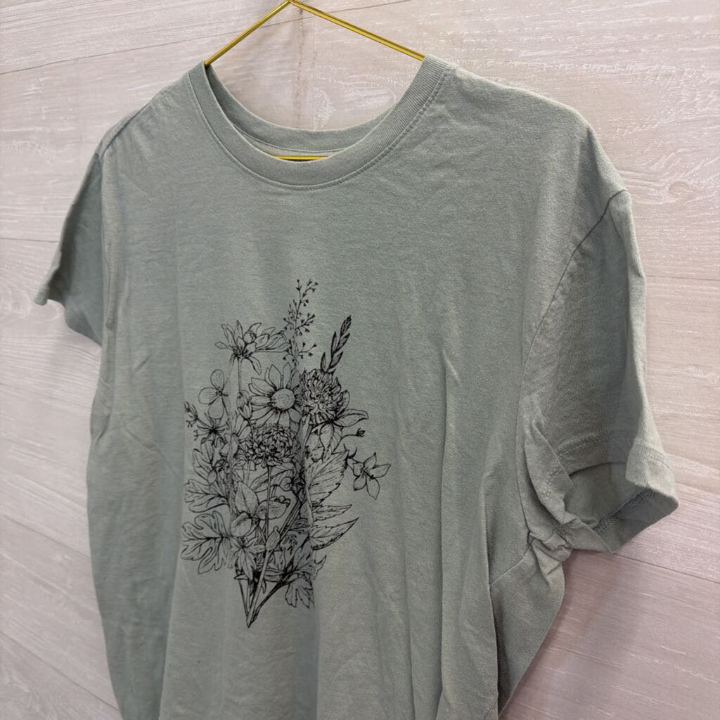 Doe Blue/ Black Floral Short Sleeve Graphic Tee Extra Large