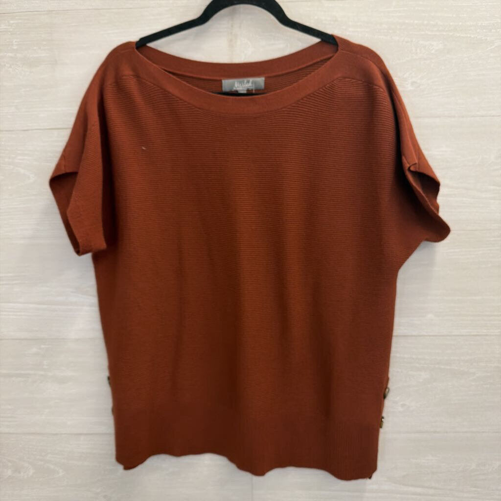 Marled Brown Ribbed Short Sleeve Boxy Top Extra Large