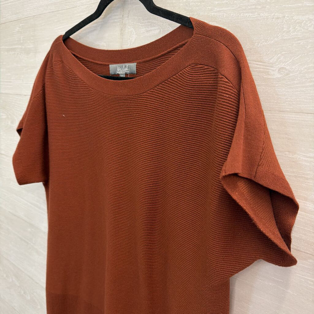 Marled Brown Ribbed Short Sleeve Boxy Top Extra Large
