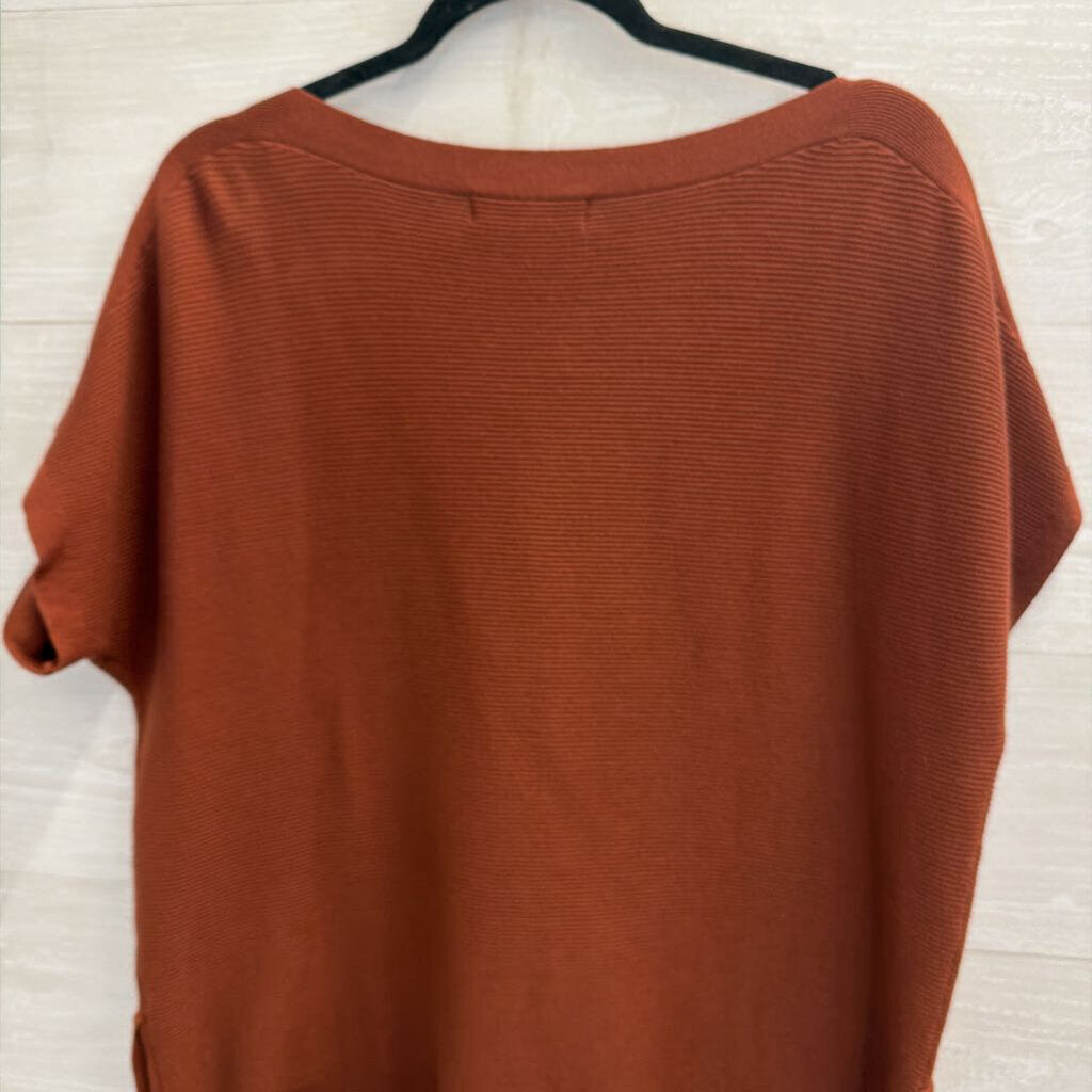 Marled Brown Ribbed Short Sleeve Boxy Top Extra Large
