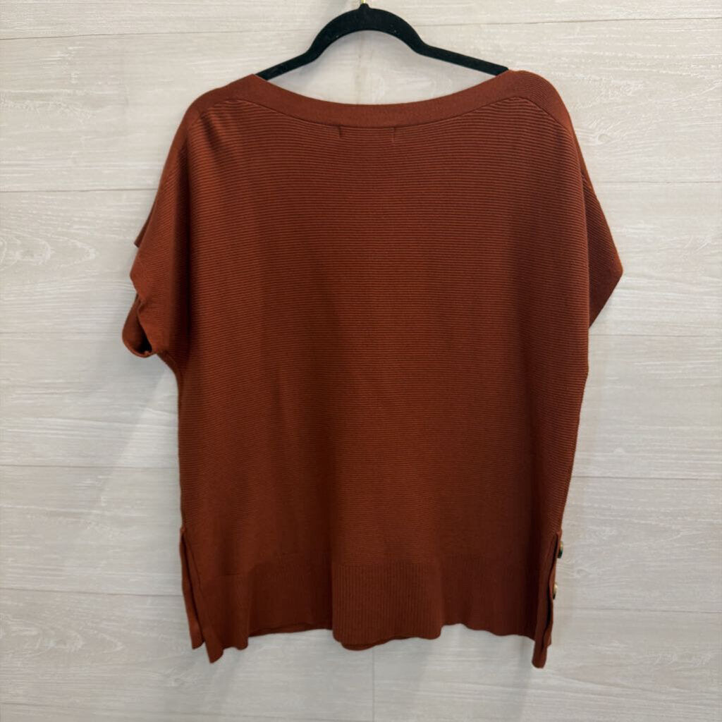 Marled Brown Ribbed Short Sleeve Boxy Top Extra Large