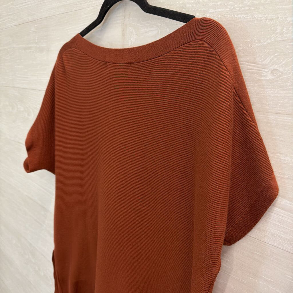Marled Brown Ribbed Short Sleeve Boxy Top Extra Large