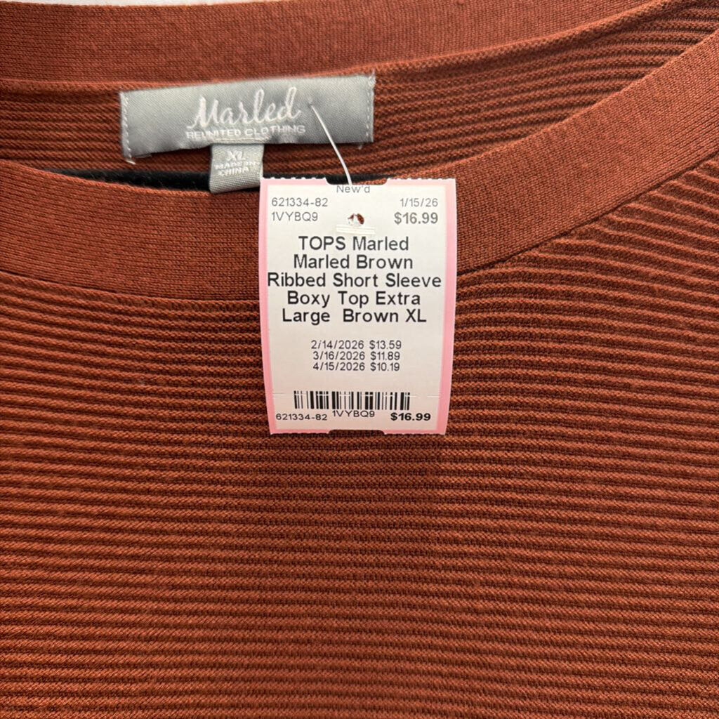 Marled Brown Ribbed Short Sleeve Boxy Top Extra Large